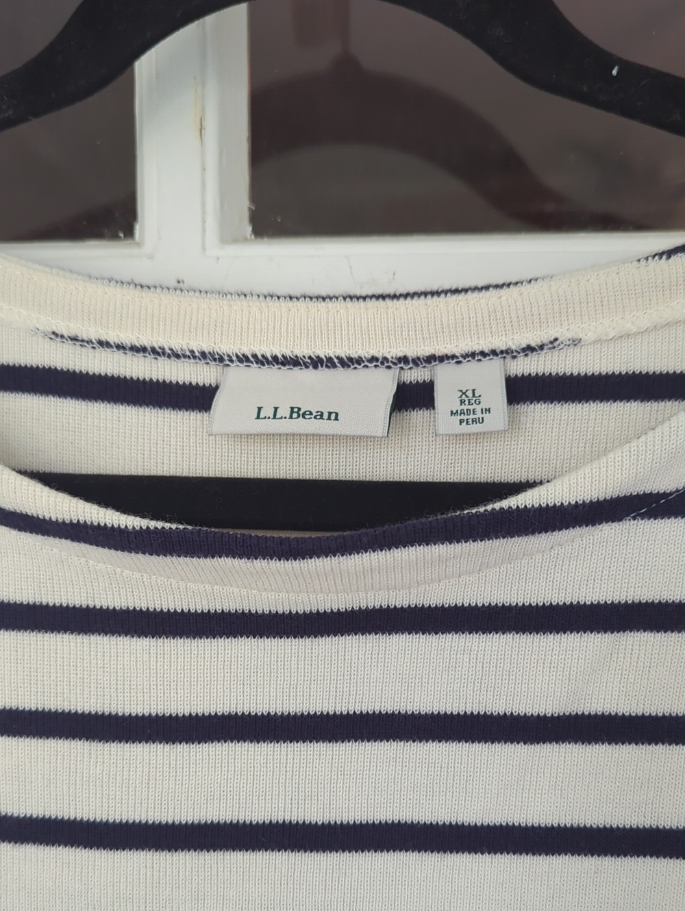 L.L. Bean - Cream and Navy Striped Boatneck Long Sleeve Top - Picture 3 of 9